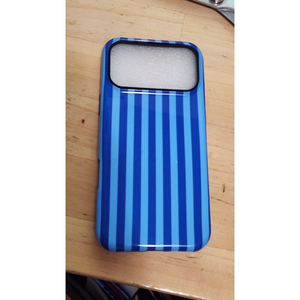 iPhone 17 Pro Max Case Striped Phone Cases Women Girly Shockproof Navy Blue